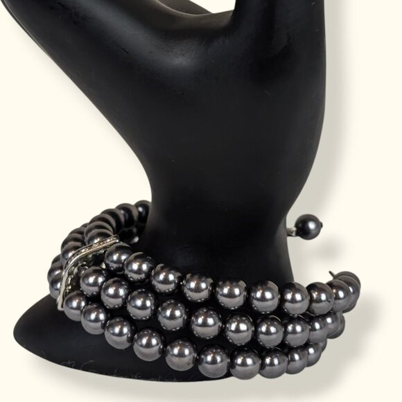 3-Strand Dark Metallic Rhinestone Bracelet - Picture 3 of 4